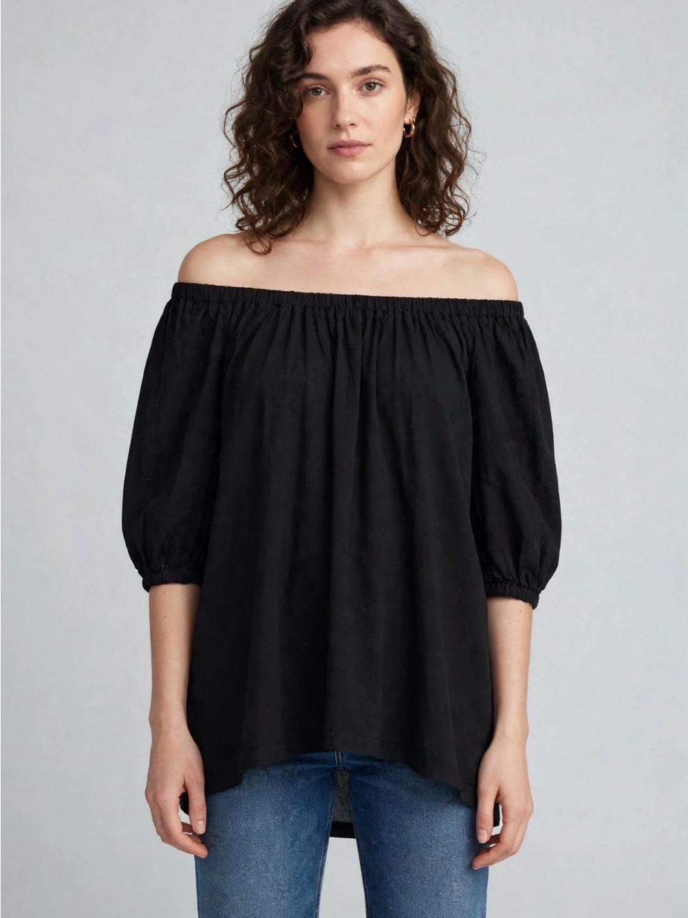 Authentic WILT off-the-shoulder peasant blouse in black, size XS.